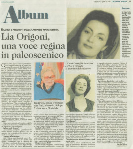 Lia Origoni - Unione Sarda 12 Aprile 2014