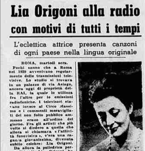 La Stampa: Lia Origoni allo radio con motivi di tutti i tempi.